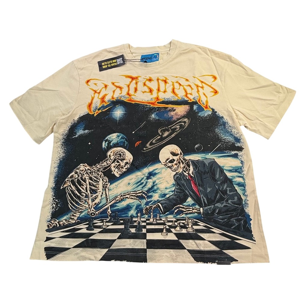 Godspeed Next Gen Space Skeletons Chess Graphic T-Shirt Cream XL NEW